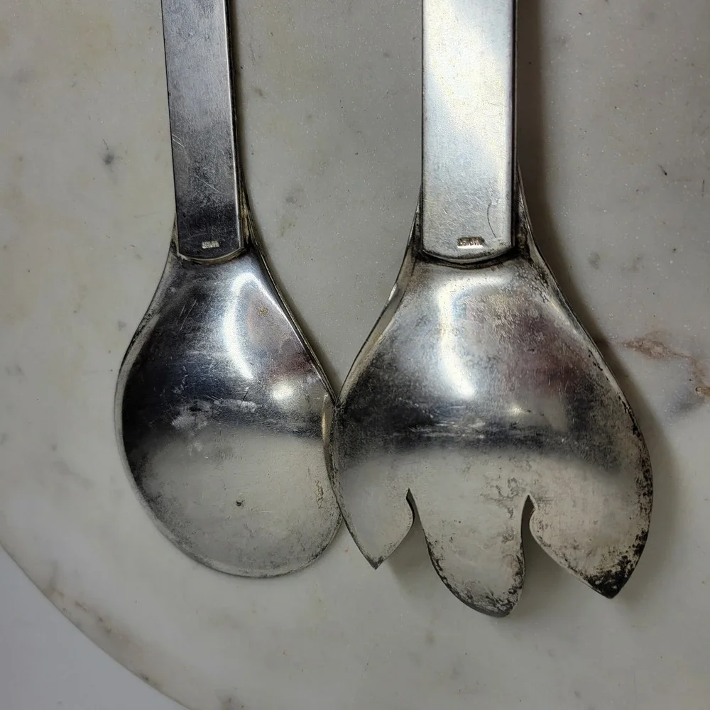VTG Napier Salad Tongs Silver Plate Spoon Fork Serving Set MCM Minimalist 2 Pcs